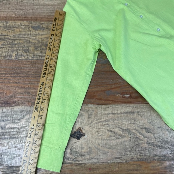 Kim Rogers Women’s Medium Linen Button Shirt Long Sleeve Yellow Green Linen - Picture 8 of 8